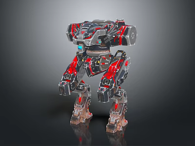 Futuristic Robot Character And Mechanical Creature With Red Black Transparent Armor 3d model