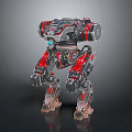 Futuristic Robot Character And Mechanical Creature With Red Black Transparent Armor