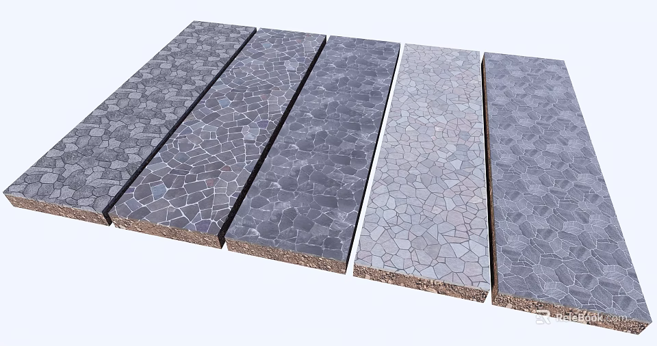 Garden Path Paving With Various Natural Stone Textured Surfaces In Gray Tones 3d model 