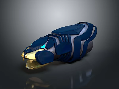 Sleek Blue Mechanical Device With Gold Accents And Glowing Design Elements 3d model