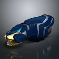 Sleek Blue Mechanical Device With Gold Accents And Glowing Design Elements