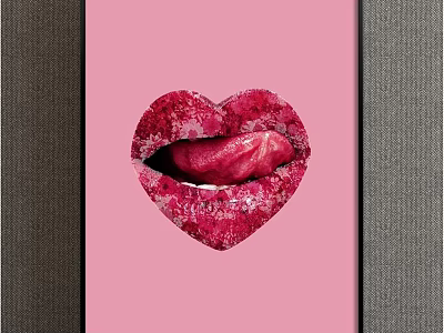 Vibrant Red Lips Forming Heart Shape On Pink Background Art Print 3d model