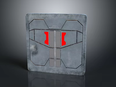 Gray Square Mechanical Panel With Red Symmetric Elements And Structured Design 3d model