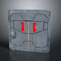 Gray Square Mechanical Panel With Red Symmetric Elements And Structured Design