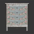Vintage Distressed Wooden Chest of Drawers With Pink Floral Patterns And Light Blue Finish