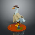 Adorable Duck Character Wearing Brown Hat And Beige Cloak On Orange Base With Small Items