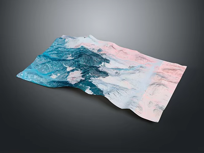 Detailed Colored Terrain Model With Rolling Mountain Peaks And Blue Pink White Shades 3d model