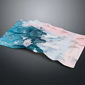Detailed Colored Terrain Model With Rolling Mountain Peaks And Blue Pink White Shades