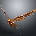 Mechanical Owl Flying With Metallic Wings And Sparkling Particles In Dark