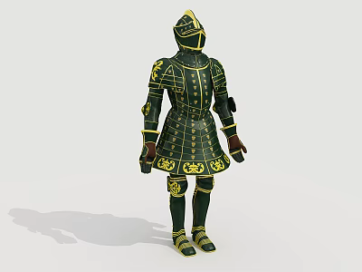 Medieval Knight Armor with Green and Gold Intricate Decorative Patterns 3d model