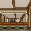 Elegant Elevator Hallway With Arched Doorway Beige Paneled Walls And Warm Lighting Accents