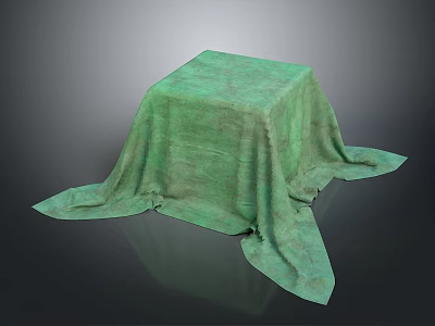 Green Cloth with Soft Texture Draped Over a Cube for Home Decoration 3d model