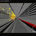 Yellow Train Moving Through Underground Tunnel With Railway Track And Pipes