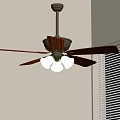 Wooden Blade Ceiling Fan With White Light Bulbs Near Window Blinds
