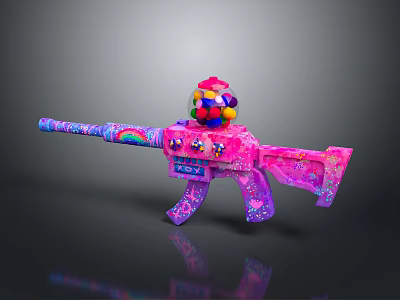 Vibrant Pink Glitter Toy Weapon With Rainbow Details And Candy Balls 3d model