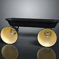 Black Mobile Tray with Large Yellow Wheels and Smooth Reflective Surface Design 3d model