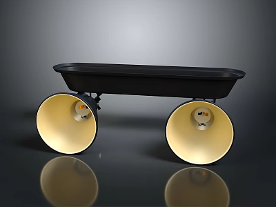 Black Mobile Tray with Large Yellow Wheels and Smooth Reflective Surface Design 3d model