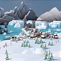 Cartoon snow cartoon village winter cartoon scene cartoon castle Q version snow scene 3d model