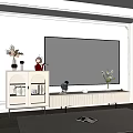 Modern White TV Stand With Glass Door Cabinet And Decorative Items In Elegant Living Room