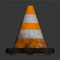 Four Orange And White Striped Traffic Cones Arranged On Gray Background Surface