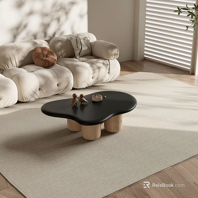 Black Cloud Shaped Coffee Table With Wooden Legs In Modern Living Room 3d model 