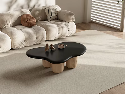 Black Cloud Shaped Coffee Table With Wooden Legs In Modern Living Room 3d model