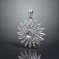 Elegant Silver Flower Shaped Fashion Pendant With Diamond Encrusted Petals And Central Circle