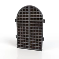 Black Metal Grille Gate Featuring Arched Top And Grid Pattern Structure