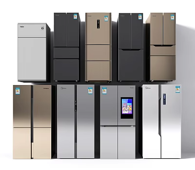 Contemporary Refrigerators and Freezers With Various Designs Different Colors And Digital Screens 3d model