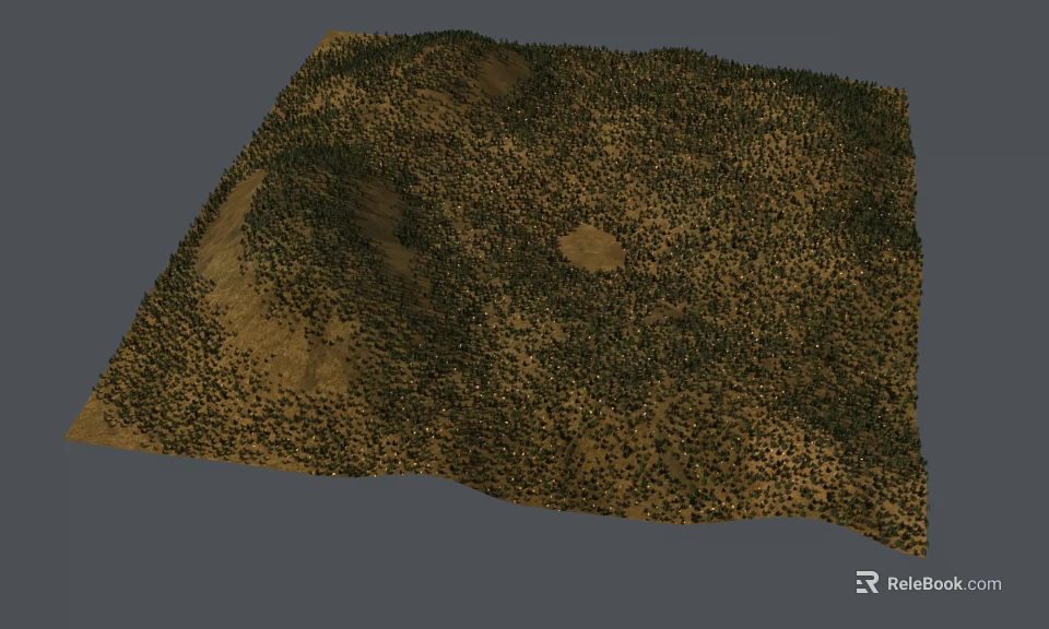 3D Digital Terrain Model With Vegetation Cover And Central Circular Area 3d model