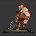 Man With Tribal Tattoos Spiked Armor Holding Axe And Sheep On Shoulder