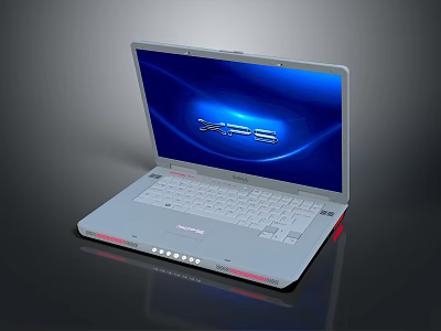 Silver Laptop With Blue Screen Display VPR Logo And White Keyboard Red Accents 3d model