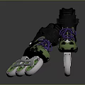 Green And Black Inline Skates With Purple Laces White Wheels And Green Edges