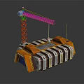 Colorful Cartoon Construction Site Scene With Yellow Crane And Orange Building Structure Elements