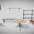 Garden Ornaments With Wrought Iron Plant Stands Wall Mounted Shelves Round Table And Bench