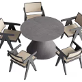 Modern Round Dining Table Set With Four Chairs Dark Frame And Woven Seats 3d model