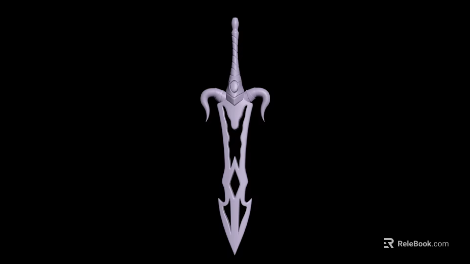Decorative Fantasy Sword With Intricate Blade And Hilt 3D Render On Black Background 3d model 