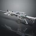 Futuristic Silver Metallic Rifle Weapon With Sharp Edge Design And Blue Accents