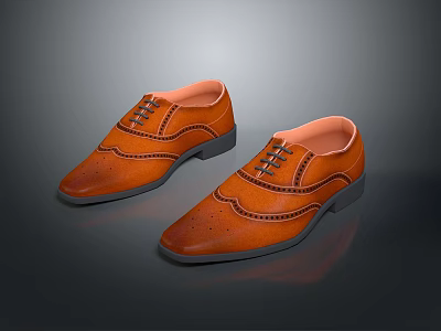 Brown Men's Brogued Oxford Style Leather Shoes for Formal Occasions with Genuine Leather 3d model