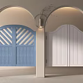 Blue And White Double Doors With Diagonal Stripes Arched Frames Simple Background And Soft Lighting 3d model