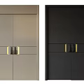 Modern Double Doors in Light Brown and Black with Golden Handles Stylish Design