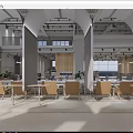 Modern Public Office Space With Open Layout Natural Light Wooden Tables And Green Plants