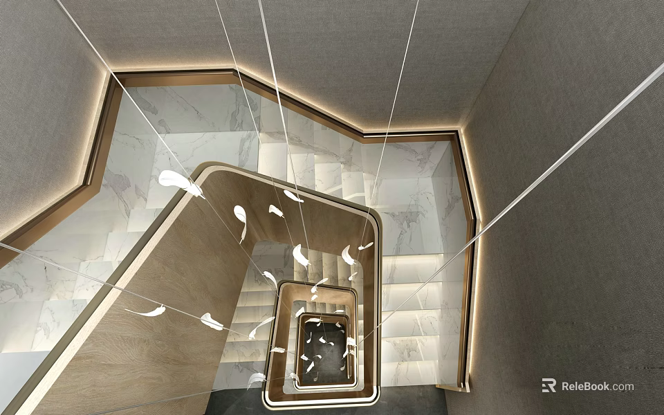 Elegant Modern Staircase Interior Design With Marble Steps Glass Railings And Ambient Lighting 3d model 