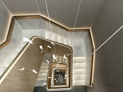 Elegant Modern Staircase Interior Design With Marble Steps Glass Railings And Ambient Lighting 3d model
