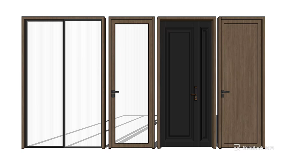 Various Hinged Door Styles for Home Interior with Glass and Wooden Panels 3d model 