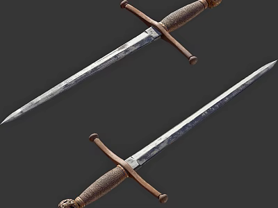 Ancient Traditional Swords With Wooden Handles And Metal Blades Featuring Ornate Details 3d model