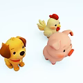 Cute Cartoon Animal Characters Puppy Piglet And Chick On White Background