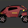 Futuristic Red Off Road Concept Car With Yellow Accent Lights And Large Wheels