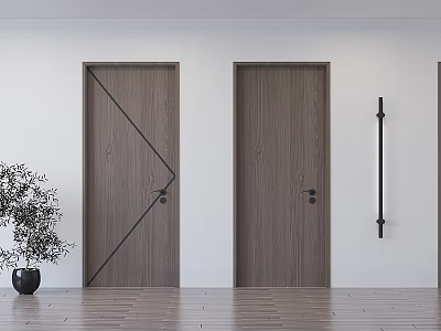 Modern Wooden Swing Doors With Geometric Lines And Minimalist Design In Bright Space 3d model