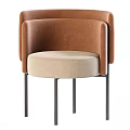 Modern Single Chair With Brown Beige Velvet Upholstery And Metal Legs Design